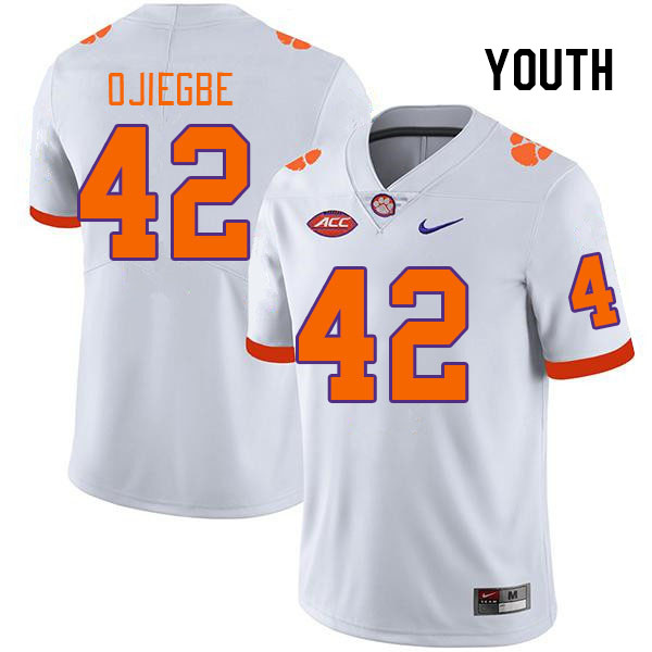 Youth Clemson Tigers David Ojiegbe #42 College White NCAA Authentic Football Stitched Jersey 23LO30DR